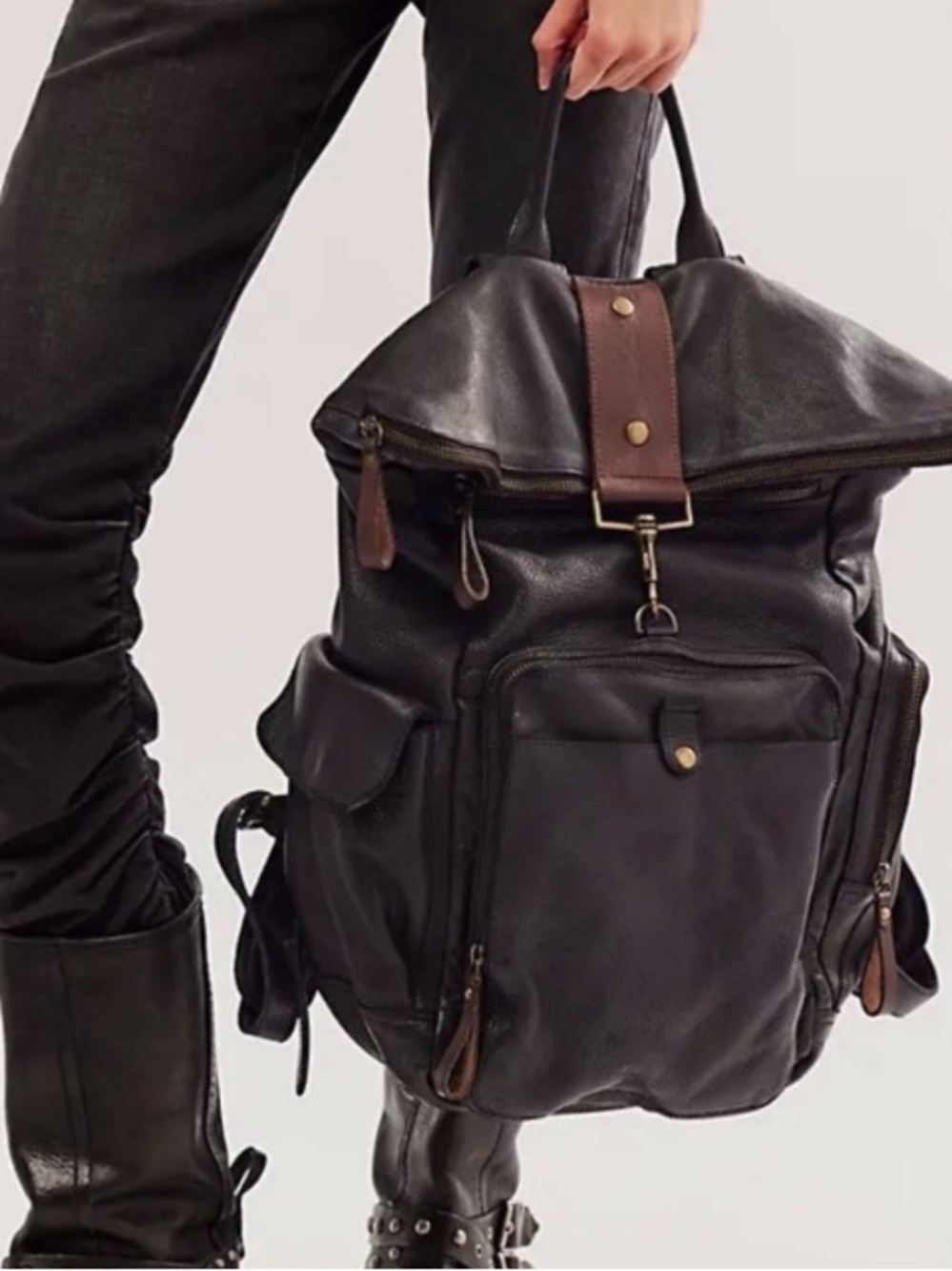 NWT FREE PEOPLE Brigade Leather Backpack in Black
